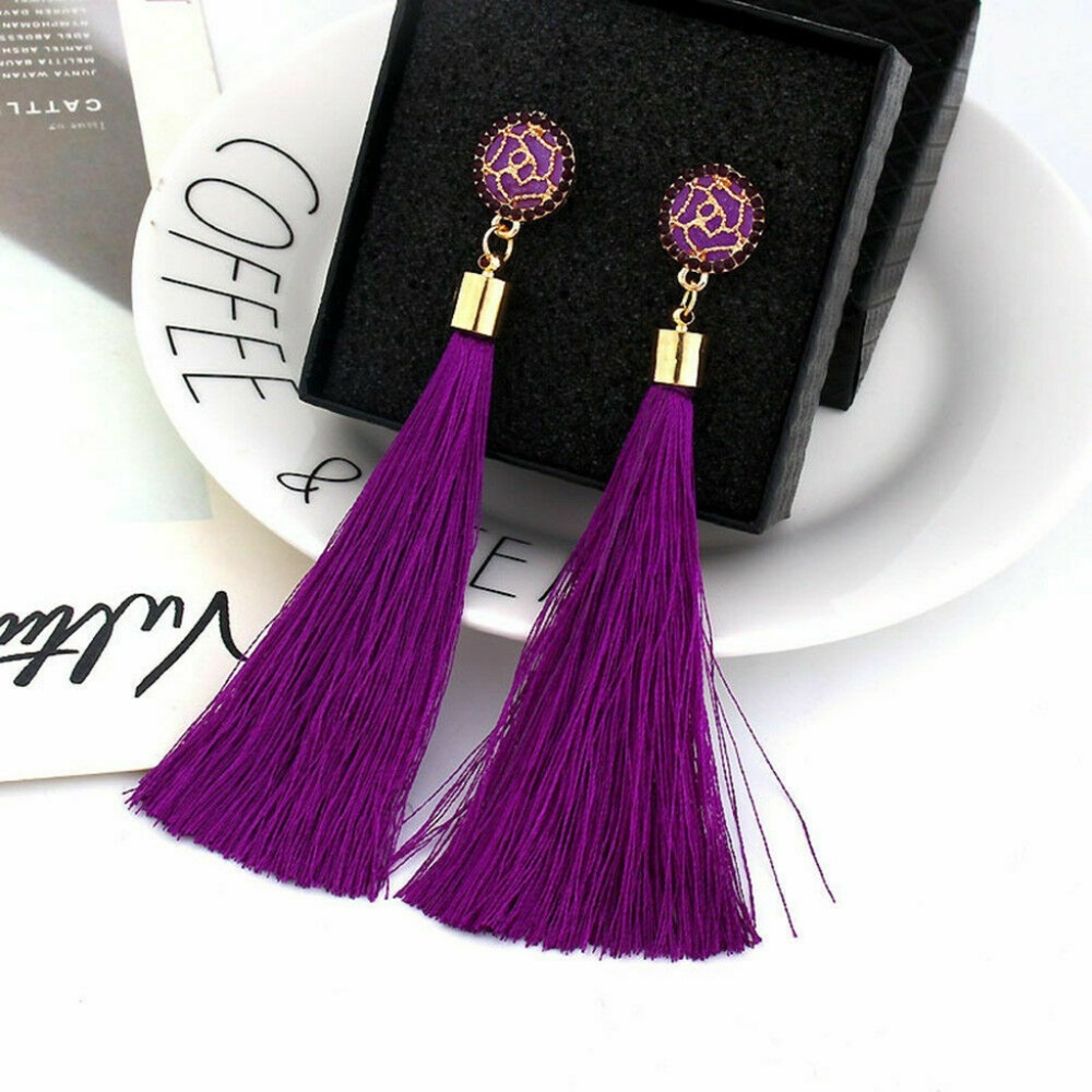 Bohemain Silk Thread Purple Or Yellow Earrings